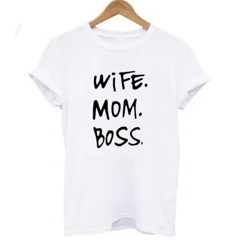 Žmona Mama Bosas Laišką, Print T Shirt Moterims Trumpomis Rankovėmis O Kaklo Laisvus Marškinėlius 2020 M. Vasarą Moterys, Marškinėliai, Topai Camisetas Mujer