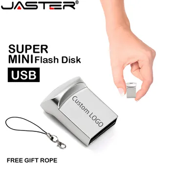 JASTER Super Mini Sidabro spalvos Metalo Nešiojamų USB2.0 Flash Drive 4GB 8GB 16GB 32GB 64GB 128 GB Black Išorės Saugojimo Memory Stick