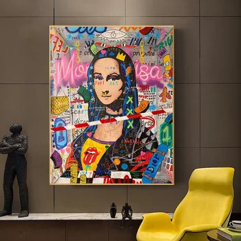 Mona Lisa Gatvės Grafiti Menas, Plakatų ir grafikos Juokinga, Drobė, Tapyba ant Sienų, paveiksl, skirtą Kambarį Namuose Dekoras