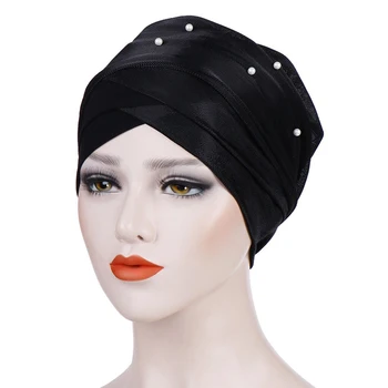 Blizga Perlas musulmonų galvos skara moterų hijab kepurės pearl turbaną skrybėlę Musulmonų turbaną lankstymo skrybėlių Mados Moterų Galvos Skara Hijabs 2020 m.
