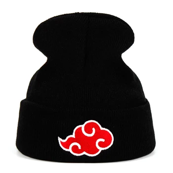 Akatsuki Logotipas Japonų Anime Naruto Žiemos Megztos Kepurės Siuvinėjimo Šiltas Skullies Kepuraitė Slidinėjimas Mezgimo Skrybėlės, Kepurės Hip-Hop
