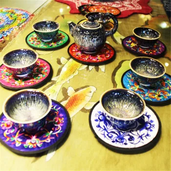 1 VNT Kinų Stiliaus Stalo Kilimėlis neaustinis Audinys Etninės siuvinėjimo audinys meno padėkliukai arbatos puodelio mat Indai, Namo Aksesuaras
