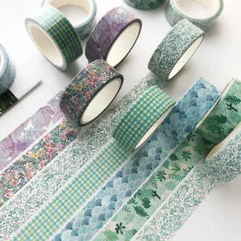 14 Dizaino Žaliųjų Augalų Kolekcija Washi Tape 15mm Lapų, Vaisių Pledas Mozaikos Modelis Lipnia Izoliacine Juostos, Apdailos Lipdukas A6825