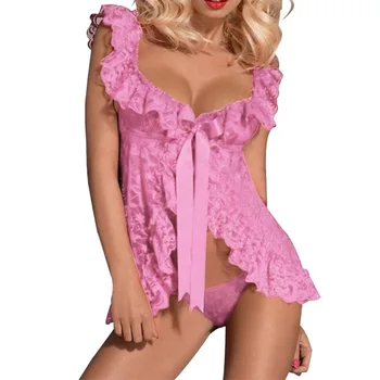 Seksualus apatinis Trikotažas moterims Erotiniai Kostiumai Nėrinių Sleepwear Pižamą + G-String Bodydoll Apatiniai Sleepwear Nightgowns Plius Dydis M-5XL