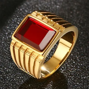 FDLK Vyrų Aukso Big Red Crystal Žiedai Vyrams Papuošalai Kietas Dideli Žiedai Šalis, Juvelyriniai dirbiniai Didmeninė