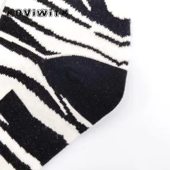 Naujų Zebra juostele Modelis Kojinės moterims, Black&White Harajuku Trikotažo Trumpas Mados kojinių Mielas Mielas Gyvūnų Pirštus Moterų Sox