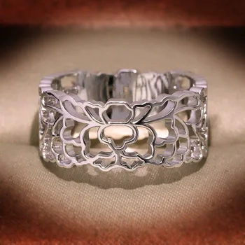 Retro baltas cirkonis mažų šviežių modelis nėrinių tuščiaviduriai uždarą žiedą moterų kūrybinė asmenybė žiedas papuošalai dovana