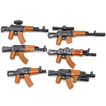 6pcs/set Karinės Serijos 2.8 cm AK Ginklų, Patrankos Plytų Dalys Armija Policijos SWAT Block Gun Statybinių Blokų Modelių Žaislai