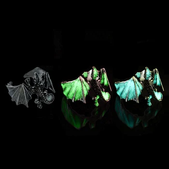 Reguliuojamas Gothic Punk Noctilucent Dragon Žiedai Senovinių Sidabro Padengtą Šviesos Švytėjimas Tamsoje Pterosaur Žiedas Vyrams Helovinas