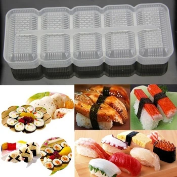 5 Ritinėliai, Maisto kokybės Plastiko Suši Nigiri Maker Ryžių Kamuolys Formų Nonstick Paspauskite Maker 