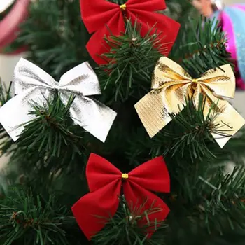 12pcs Kalėdų Lankai Kabinti Papuošalų Raudonas Auksas, Sidabras, Flocking Bowknot Kalėdų Medžio Apdaila 2020 Naujųjų Metų Kalėdos