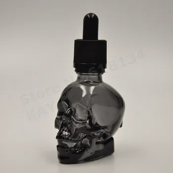 30ml kaukolė buteliukas 30ml matinio juodo kaukolės formos stiklo butelis su lašintuvu vaikas įrodymas