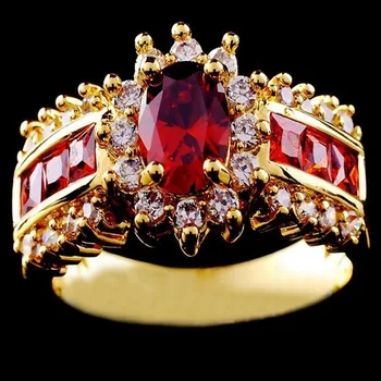 FDLK Rankų darbo 2019 Mados Moterų Vestuvių Red Crystal CZ Aukso Spalvos Žiedas Didmeninės