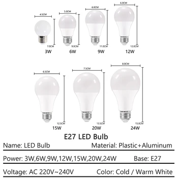 Pritemdomi LED E27 E14 Lemputės, Lempos, 220V 240V Aukšto Ryškumo Šviesos Lemputė 24W 20W 18W 15W 12W 9W 5W 3W LED E14 Šiltai Balta Šalta Balta