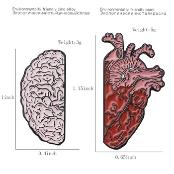 Žmogaus Širdis ir Smegenis Pin Gyvas Organas Medicina Užsakymą Sagė Pusė Širdies Pusę Smegenų Emalio kaiščiai Pora Gydytoju, Papuošalai, Dovana