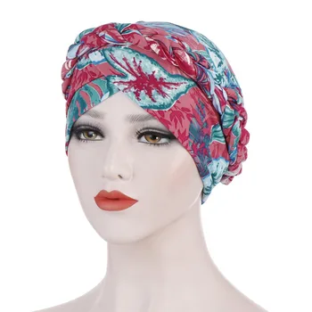 2020 Naujas Moterų Nerijos Turbaną Kepurės Gėlių Spausdinti Medvilnės Skarelė variklio Dangčio Kaktos Kryžiaus Afrikos Skrybėlę nešioti Musulmonų Hijabs