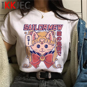 Harajuku Japonų Anime Sailor Moon Marškinėliai Moterims Ullzang Juokinga T-shirt Kawaii Streetwear Marškinėlius Mielas Estetinės 90s Viršų Moteriška