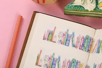 Akvarelė Ranka-Dažytos Knygų Lentynos, Knygų Washi Tape Kulka Leidinys Prekių Dienoraštis Lipdukai
