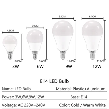 Pritemdomi LED E27 E14 Lemputės, Lempos, 220V DC12V Aukšto Ryškumo Šviesos Lemputė 24W 20W 18W 15W 12W 9W 5W 3W LED E14 Šiltai Balta Šalta Balta