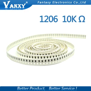100VNT 1206 SMD Rezistorius 1% 10K omų chip rezistorius 0.25 W 1/4W 103