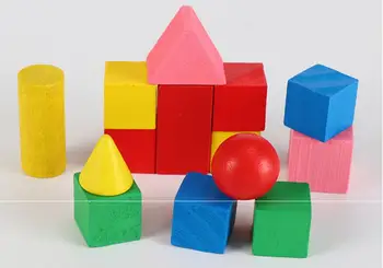 14Pcs/maišelį Spalvingas Medinis Kietas Geometrijos Blokai Žaislai Ankstyvojo Ugdymo Blokai Žaislai Vaikams