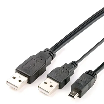 2 in 1 USB 2.0 Double Tipo 2A Vyras į Mini 5 Pin Male Y Laidas 2.5