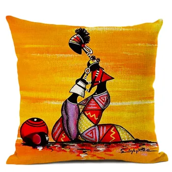 Oranžinė Abstrakti Tapyba Afrikos Gyvenimo Surinkimo Afrikos Moteris, Namų Dekoro Pagalvės Užvalkalą Galerija Egzotinių Restoranas Pagalvėlė Padengti