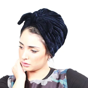 2021 Karštos Moterys Bowknot Hijab Aksomo Bžūp Chemo Skrybėlę Lankelis Musulmonų Turbaną Skarelės už Vestuves Plaukų Aksesuarai Mujer