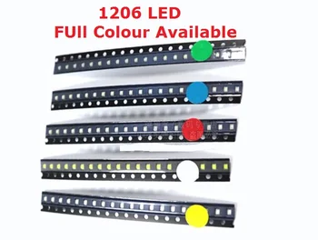 100vnt SMD 1206 Balta Raudona Mėlyna Žalia Geltona Super Šviesus 1206 SMD LED Diodai 3.2*1.6*0.8 MM Šiltai Balta Oranžinė Violetinė granulių