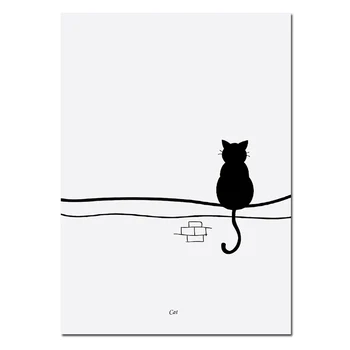 Minimalistinio Modernaus Dekoro Poster Black & White Tapybos Gyvūnų Sika Elniai Paukščių Katė Drobės Tapybos Namų Puošybai Fono Sienos