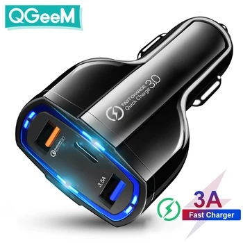 QGEEM QC 3.0 USB C Automobilinis Kroviklis 3-Uostai Greitai Įkrauti 3.0 Greitas Įkroviklis Automobilinis Telefono Įkrovimo Adapteris, skirtas 