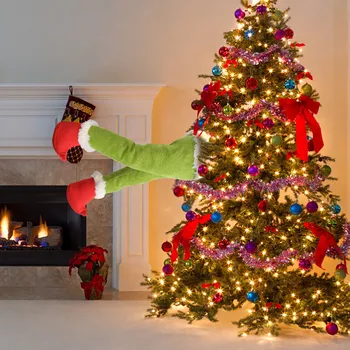 Kalėdų medžio apdaila žalia protezavimo kojos pliušinis durų apdailos Kalėdų Senelio Elfas kojos Kalėdų namuose kabantys papuošalai
