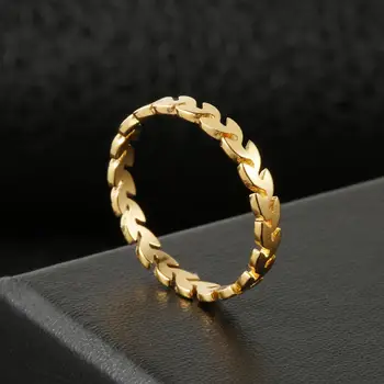 TRANKYTI Aukštos kokybės Mados Nerūdijančio Plieno Moterų 's lapai, Žiedai, 3 mm Pločio Aukso Spalvos Piršto Dovana Mergina Papuošalai