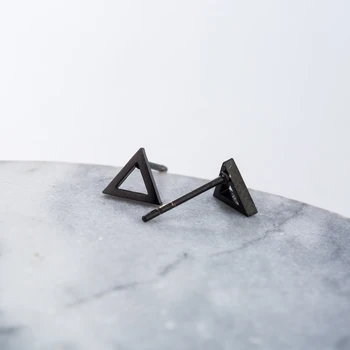 Nerūdijančio Plieno Paprastų Geometrinių Stud Auskarai Moterims, Kietas Mažos Juodos Spalvos Trikampį, Kvadratą, Apskritimą Auskarai