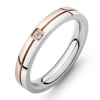 JeeMango Naujas Kubinių Zirconia Žiedas, Nerūdijančio Plieno, Šviečia Kristalų Pora Žiedas, Amžinos Meilės, Romantiškas Vestuvių Žiedai JR19102