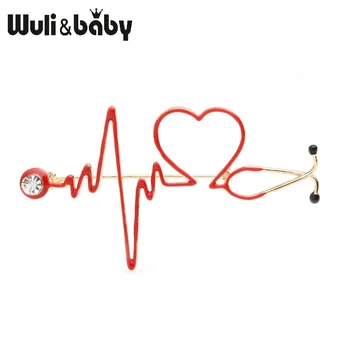 Wuli&baby Red Heart Rate Sagės Emalio Elektrokardiograma Stetoskopas Ligoninės Gydytojas Sagės Smeigtukai