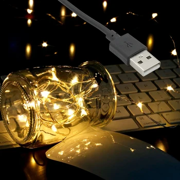 Naujas USB LED String žibintai 5M 10M Cooper Sidabro Vielos Pasakų Garliava, Vestuvių Naujųjų Metų Kalėdų Eglutės Šventė Apdaila