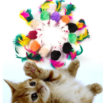 1pc 10vnt Kačių Žaislai False Pelės Pet Juokingi Žaislai Katėms su Spalvinga Plunksnų Pliušinis Mini Pelės Žaislai