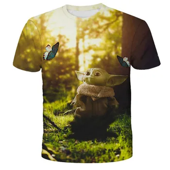 Animacinių filmų Mielas Kūdikis Yoda Spausdinti marškinėliai Berniukams, Mergaitėms Mandalo T-shirt Vasaros trumpomis Rankovėmis 3D Marškinėlius Negabaritinių Vaikų Juokingi Marškinėliai