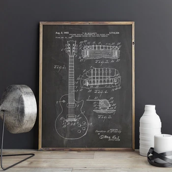 Gibson Les Paul Gitara Patentų Derliaus Plakatas Spaudinių Namų Dekoro Derliaus Planą, Drobė, Tapyba Nuotraukos Dovana Muzikos Apdovanojimai