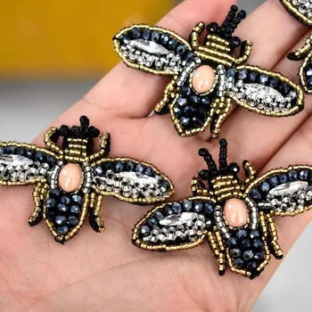 Bitės blizgančiais Cirkonio karoliukais sagė pleistrai aplikacijos derliaus siuvinėto audinio siūti ant pleistro mados drabužių apdailos pleistras