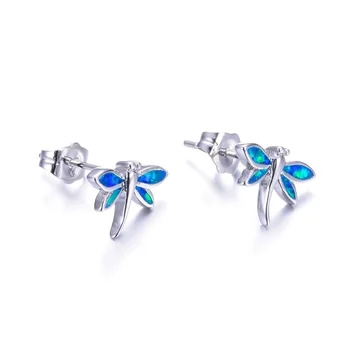 FDLK Mielas Dragonfly Gyvūnų Papuošalai Mėlynos spalvos Imitacija Fire Opal Auskarai Moterims Vestuves Stud Auskarai Kalėdų Dovana