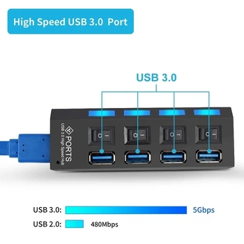 USB 3.0 Hub High Speed Multi USB Skirstytuvo 3 Hub Naudoti Maitinimo Adapteris 4/7 Uosto Kelias Expander 2.0 Hub Su Jungikliu Nešiojamas KOMPIUTERIS