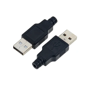 10VNT Type A Male USB 4 Polių Kištukinis Sujungiklis Su Juodo Plastiko Dangtelį 