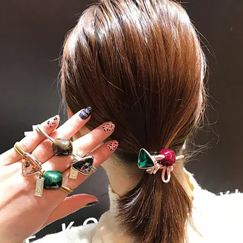 Korėjos Paprastas Plaukų Virvę Trikampis Geometrijos Krištolo Rutulį Elastingas Plaukų Juostos Moterų plaukai surišti į uodegą Turėtojas Kristalų Plaukų Aksesuarai
