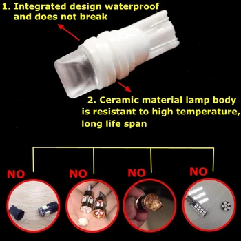 10vnt T10 W5W Keramikos 3D LED Vandeniui Pleišto Licencijos numerio apšvietimo Lemputės WY5W Ruožtu Pusės Lempa, Automobilis Skaityti Dome Lengvųjų Automobilių Lemputės, automobilių Stovėjimo aikštelė