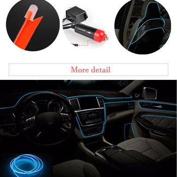 3/5m Automobilio 12V LED Šaltos šviesos Lankstaus Neono EL Viela Auto Lempos Automobilių Šalto Šviesos Juostelės Vidaus Apšvietimas Apdailos Juostelės žibintai