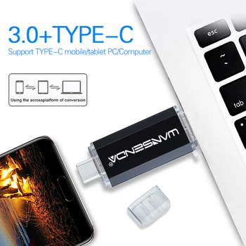 Wansenda OTG USB Flash Drive USB 3.0 + Tipo C Pen Ratai 512 GB 256 GB 128GB 64GB 32GB 2 in 1 Pendrive PC/ 