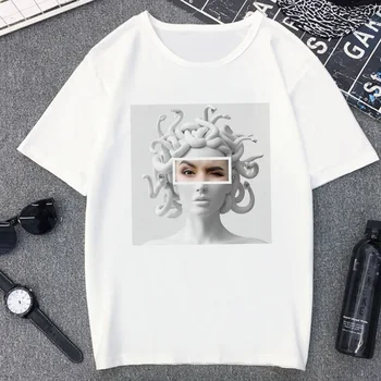 Gyvatės Galva Monstras Medusa Rūko Juokinga Marškinėlius Moterims Harajuku Estetinės Vintage Marškinėliai Atsitiktinis Baltos Viršūnės T-shirt Moterų Grafinis