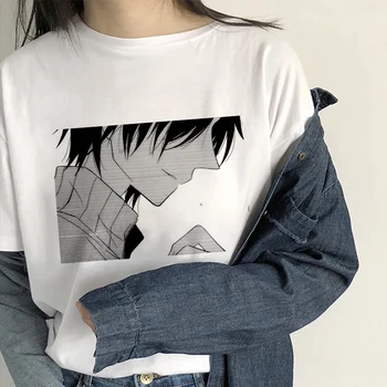 Japonų Anime Stiliaus Grafika Print T-shirt Moterims, Animacinių filmų Kawaii Girl Baltos Viršūnės Marškinėlius Harajuku Estetinės O Kaklo Moterų Marškinėliai